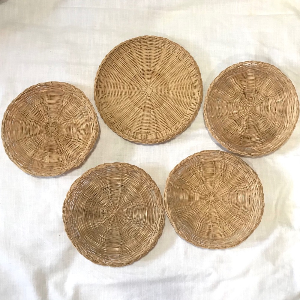 Boho Woven Wall Art Set Vintage Wicker Decor